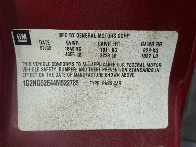 1G2NG52E44M522785 - 2004 PONTIAC GRAND AM S Bənövşəyi foto 10