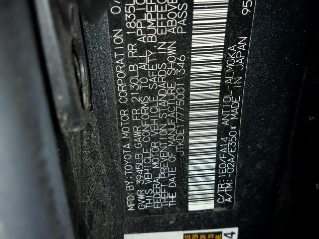 JTKDE177750011346 - 2005 TOYOTA SCION TC 蓝色 照片 10