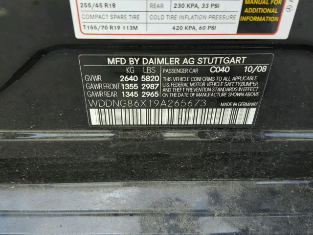 WDDNG86X19A265673 - 2009 MERCEDES-BENZ S 550 4MAT BLACK photo 10