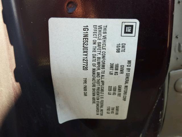 1G1NE52J0XY127720 - 1999 CHEVROLET MALIBU LS ბურგუნდია ფოტო 10