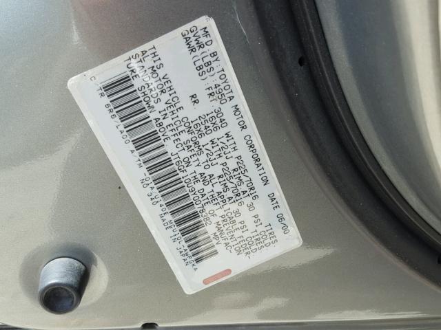 JT6GF10U9Y0078382 - 2000 LEXUS RX 300 GRAY photo 10