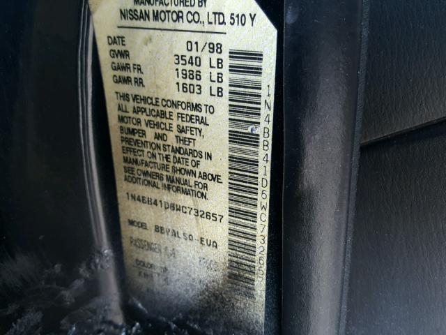 1N4BB41D6WC732657 - 1998 NISSAN SENTRA SE BLACK photo 10