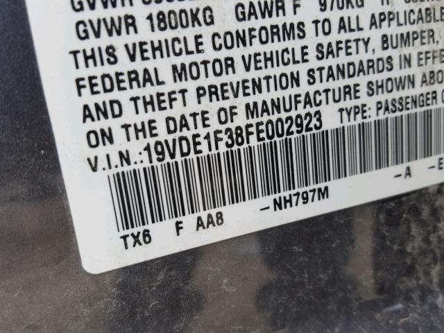 19VDE1F38FE002923 - 2015 ACURA ILX 20 GRAY photo 10