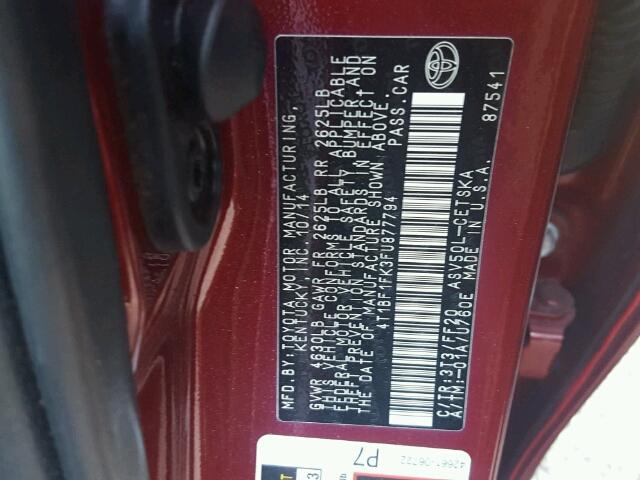 4T1BF1FK3FU877794 - 2015 TOYOTA CAMRY LE RED photo 10