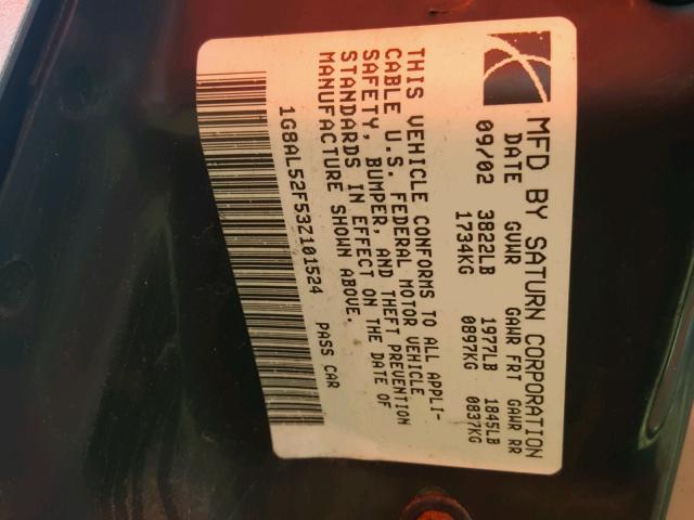 1G8AL52F53Z101524 - 2003 SATURN ION LEVEL SILVER photo 10