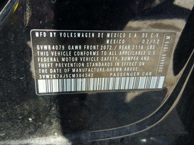 3VW2K7AJ5CM384343 - 2012 VOLKSWAGEN JETTA BASE Սև լուսանկար 10