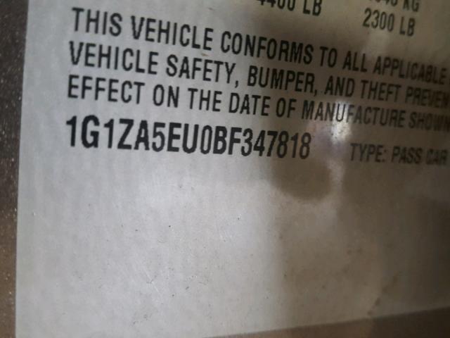 1G1ZA5EU0BF347818 - 2011 CHEVROLET MALIBU LS GRAY photo 10