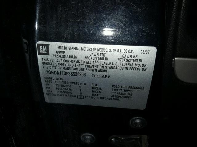 3GNDA13D68S520296 - 2008 CHEVROLET HHR LS BLACK photo 10