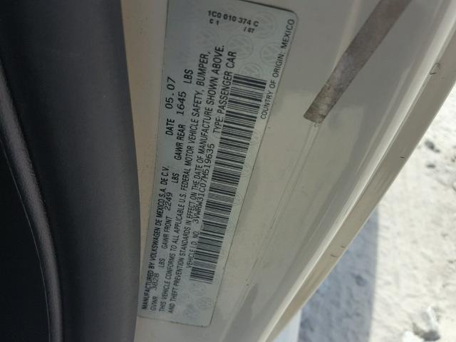 3VWRW31C07M519635 - 2007 VOLKSWAGEN NEW BEETLE 奶油色 照片 10