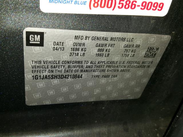 1G1JA5SH3D4210844 - 2013 CHEVROLET SONIC LS 灰色 照片 10