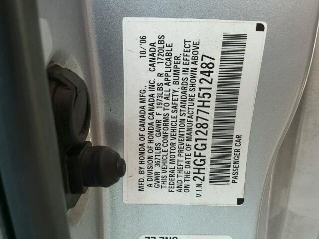 2HGFG12877H512487 - 2007 HONDA CIVIC SILVER photo 10