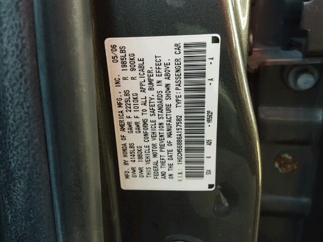 1HGCM56886A157582 - 2006 HONDA ACCORD GRAY photo 10