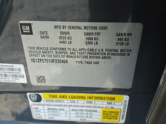 1G1ZF57519F238494 - 2009 CHEVROLET MALIBU HYB 灰色 照片 10