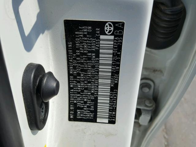 5YFBPRHE0EP139079 - 2014 TOYOTA COROLLA EC 白色 照片 10