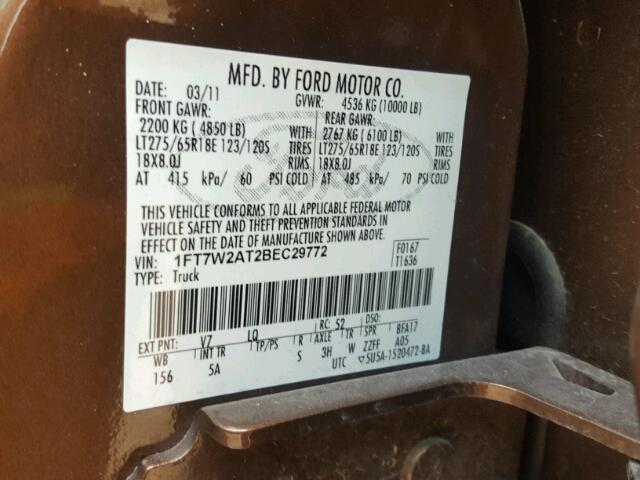 1FT7W2AT2BEC29772 - 2011 FORD F250 SUPER BLUE photo 10