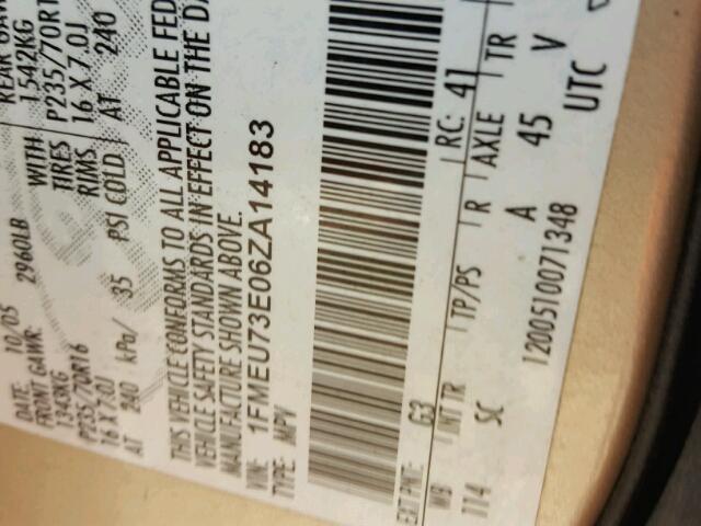 1FMEU73E06ZA14183 - 2006 FORD EXPLORER X GOLD photo 10