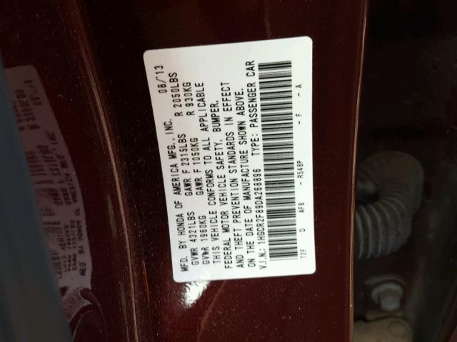 1HGCR2F89DA268896 - 2013 HONDA ACCORD EXL MAROON photo 10