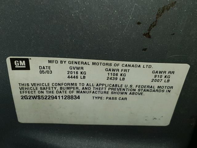 2G2WS522941128834 - 2004 PONTIAC GRAND PRIX SILVER photo 10