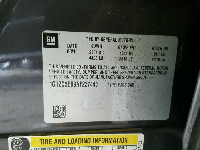 1G1ZC5EB9AF237440 - 2010 CHEVROLET MALIBU 1LT CHARCOAL photo 10