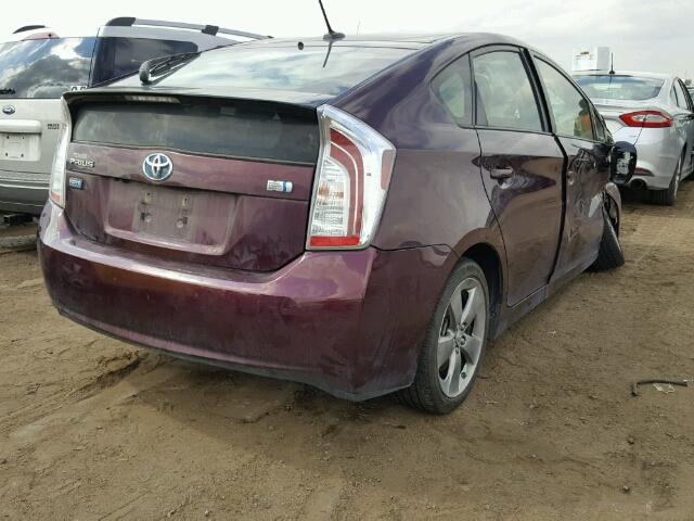 JTDKN3DU8D5588179 - 2013 TOYOTA PRIUS MAROON photo 4