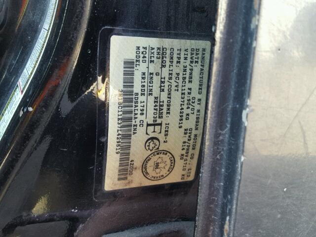 3N1BC11E37L429519 - 2007 NISSAN VERSA S BLACK photo 10