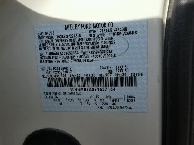 1LNHM87A85Y657184 - 2005 LINCOLN LS 白色 照片 10