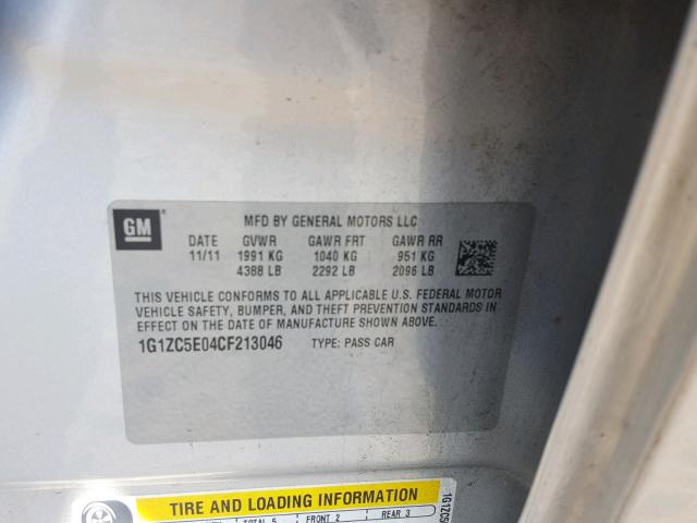1G1ZC5E04CF213046 - 2012 CHEVROLET MALIBU 1LT 银色 照片 10
