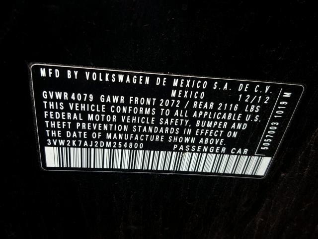 3VW2K7AJ2DM254800 - 2013 VOLKSWAGEN JETTA BASE 黑色 照片 10