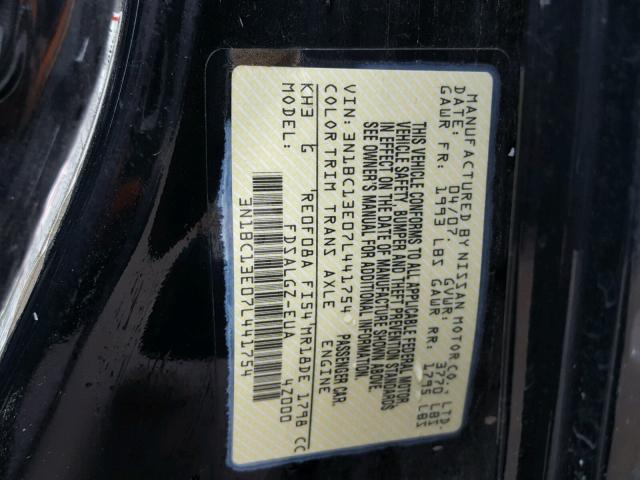 3N1BC13E07L441754 - 2007 NISSAN VERSA S BLACK photo 10