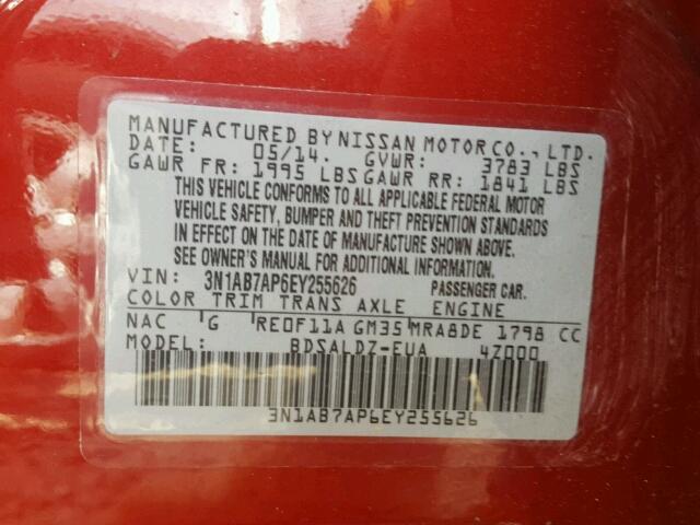 3N1AB7AP6EY255626 - 2014 NISSAN SENTRA S RED photo 10