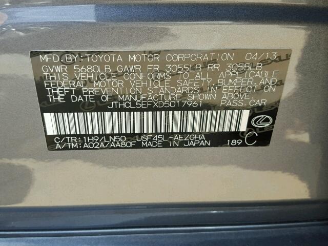 JTHCL5EFXD5017961 - 2013 LEXUS LS 460 GRAY photo 10