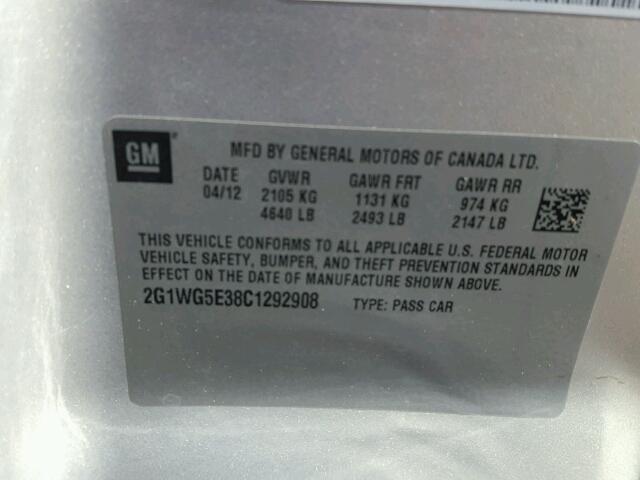 2G1WG5E38C1292908 - 2012 CHEVROLET IMPALA LT Թուխ լուսանկար 10