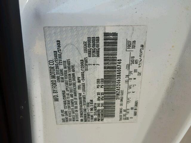 2FMZA52463BA08748 - 2003 FORD WINDSTAR WHITE photo 10