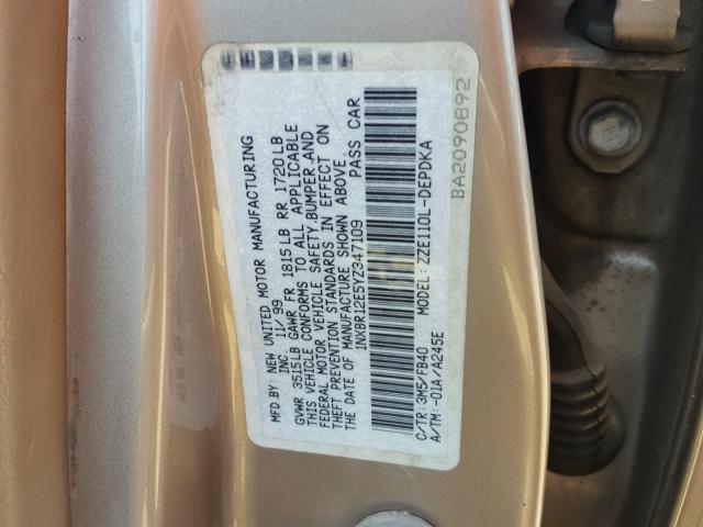 1NXBR12E5YZ347109 - 2000 TOYOTA COROLLA VE TAN photo 10