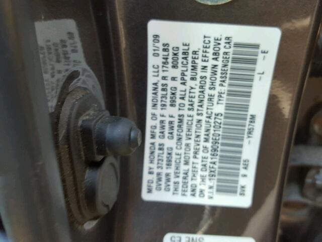19XFA16909E010275 - 2009 HONDA CIVIC EXL 灰色 照片 10
