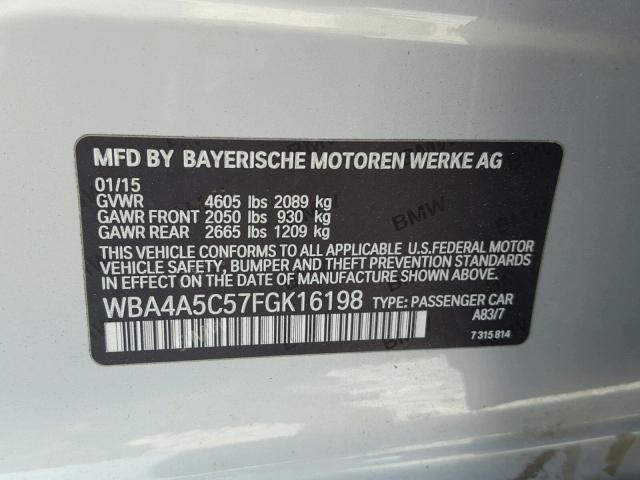 WBA4A5C57FGK16198 - 2015 BMW 428 I SILVER photo 10