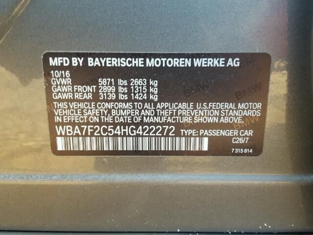 WBA7F2C54HG422272 - 2017 BMW 750 XI 灰色 照片 10