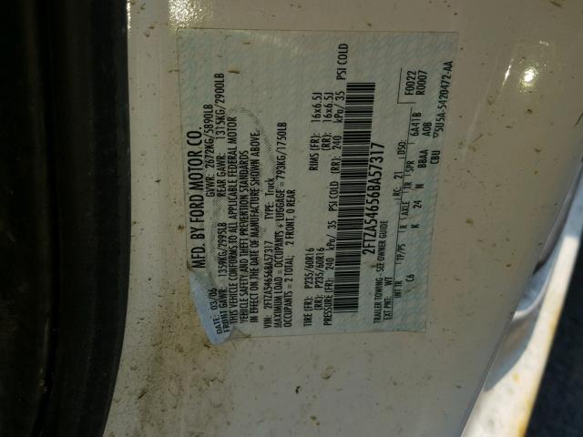 2FTZA54656BA57317 - 2006 FORD FREESTAR WHITE photo 10