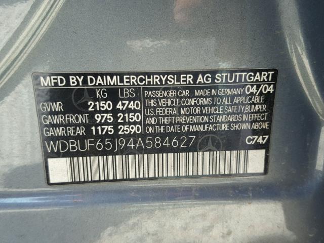 WDBUF65J94A584627 - 2004 MERCEDES-BENZ E 320 BLUE photo 10