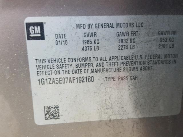 1G1ZA5E07AF192180 - 2010 CHEVROLET MALIBU LS TAN photo 10