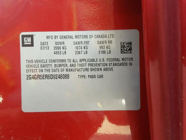 2G4GR5ER6D9248088 - 2013 BUICK REGAL RED photo 10