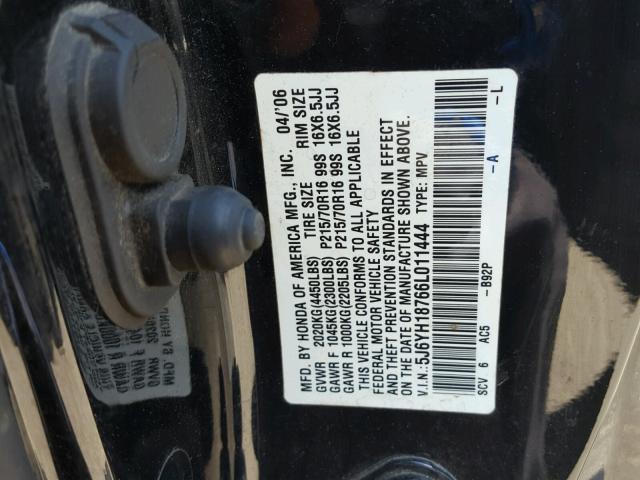 5J6YH18766L011444 - 2006 HONDA ELEMENT EX BLACK photo 10