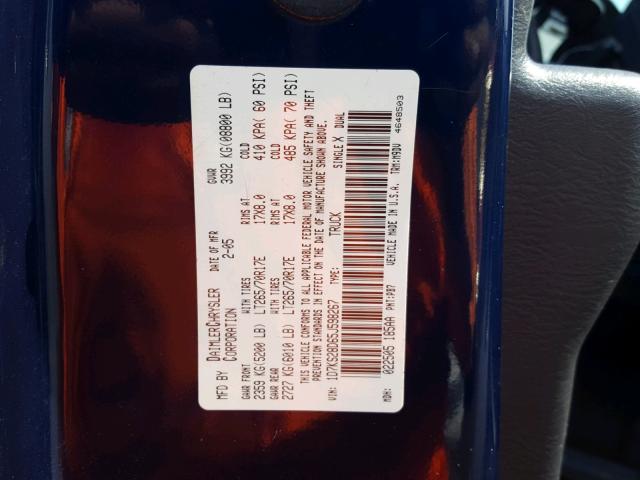 1D7KS28D65J598267 - 2005 DODGE RAM 2500 S BLUE photo 10
