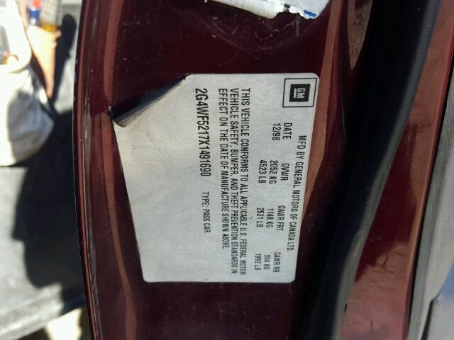 2G4WF5217X1491690 - 1999 BUICK REGAL GS BURGUNDY photo 10