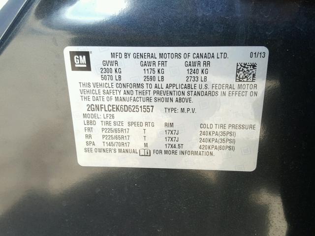 2GNFLCEK6D6251557 - 2013 CHEVROLET EQUINOX GRAY photo 10