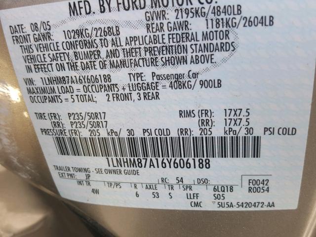 1LNHM87A16Y606188 - 2006 LINCOLN LS 银色 照片 10