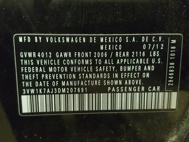 3VW1K7AJ3DM207691 - 2013 VOLKSWAGEN JETTA BASE BLACK photo 10