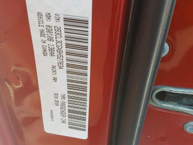 2B3CL3CGXBH527834 - 2011 DODGE CHARGER RED photo 10