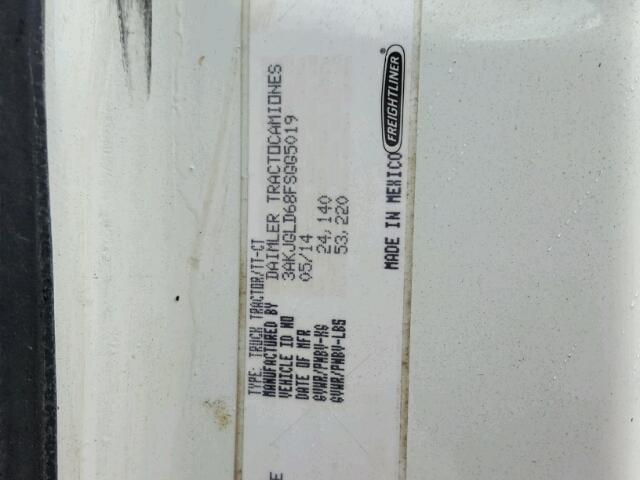 3AKJGLD68FSGG5019 - 2015 FREIGHTLINER CASCADIA 1 WHITE photo 10