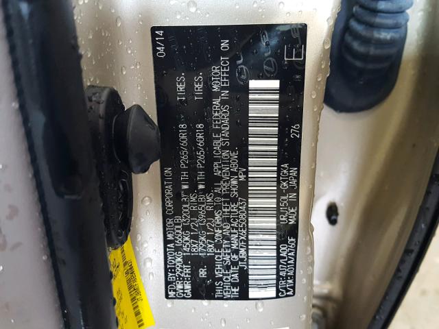 JTJBM7FX6E5080437 - 2014 LEXUS GX BASE CREAM photo 10